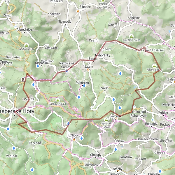 Map miniature of "Valley Rhythms and Hilltop Charms" cycling inspiration in Jihozápad, Czech Republic. Generated by Tarmacs.app cycling route planner