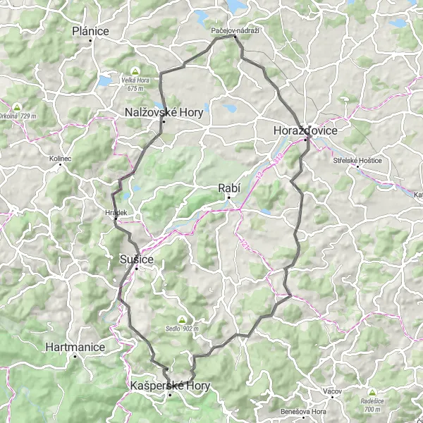 Mapa miniatúra "Okruh na cestnom bicykli z Kašperských hor" cyklistická inšpirácia v Jihozápad, Czech Republic. Vygenerované cyklistickým plánovačom trás Tarmacs.app