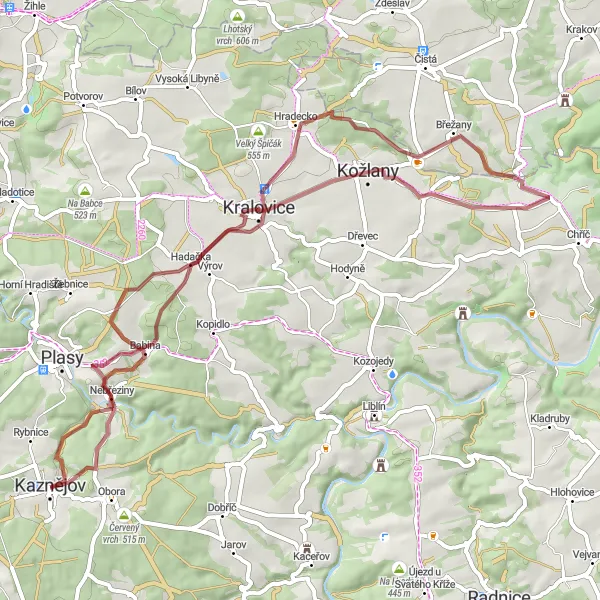 Miniaturní mapa "Gravelová jízda kolem Kaznějova" inspirace pro cyklisty v oblasti Jihozápad, Czech Republic. Vytvořeno pomocí plánovače tras Tarmacs.app
