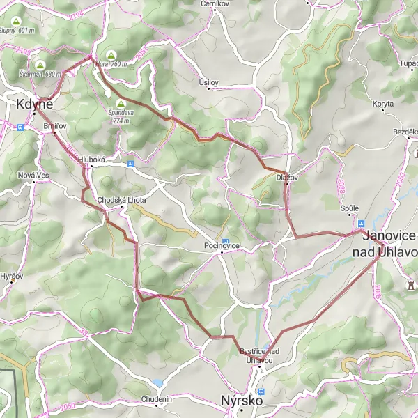 Map miniature of "Kdyně to Brnířov via Koráb and Petrovice nad Úhlavou" cycling inspiration in Jihozápad, Czech Republic. Generated by Tarmacs.app cycling route planner
