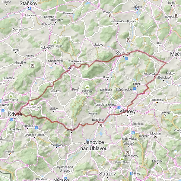 Miniaturní mapa "Bikepackingová cesta kolem prestižních lokalit" inspirace pro cyklisty v oblasti Jihozápad, Czech Republic. Vytvořeno pomocí plánovače tras Tarmacs.app