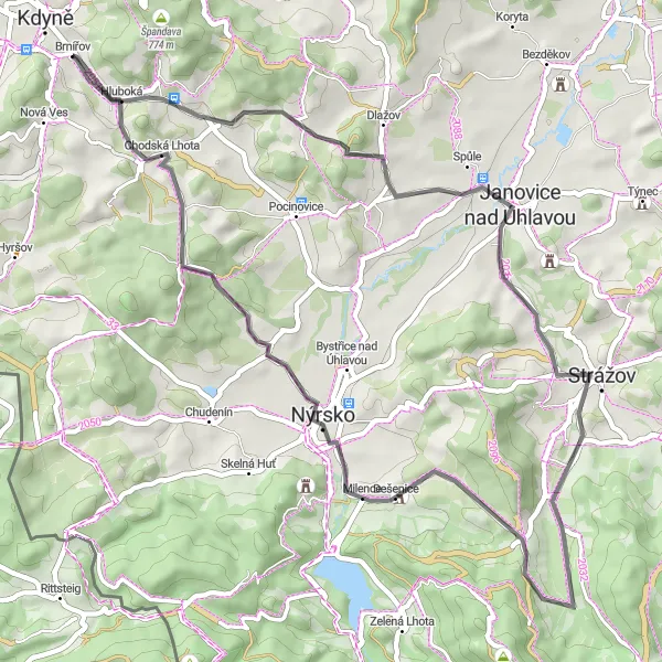 Map miniature of "Kdyně to Vojtěška Loop" cycling inspiration in Jihozápad, Czech Republic. Generated by Tarmacs.app cycling route planner