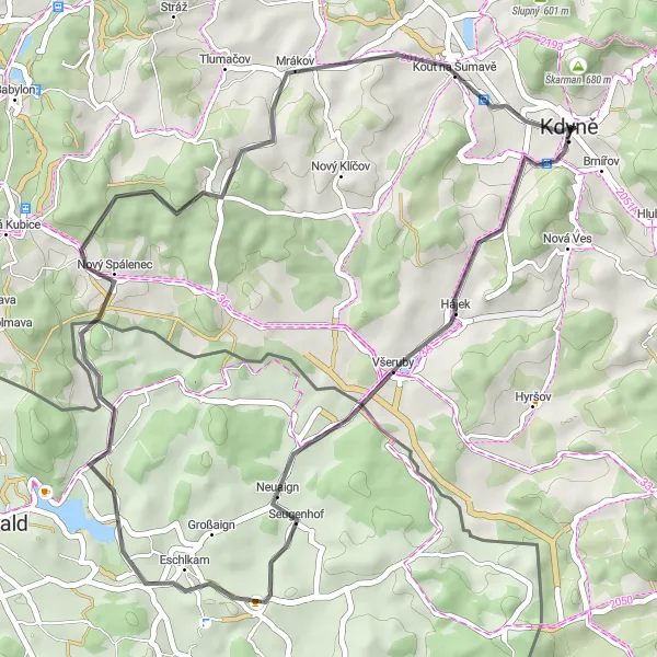 Miniatura mapy "Trasa do Čepic i z powrotem" - trasy rowerowej w Jihozápad, Czech Republic. Wygenerowane przez planer tras rowerowych Tarmacs.app