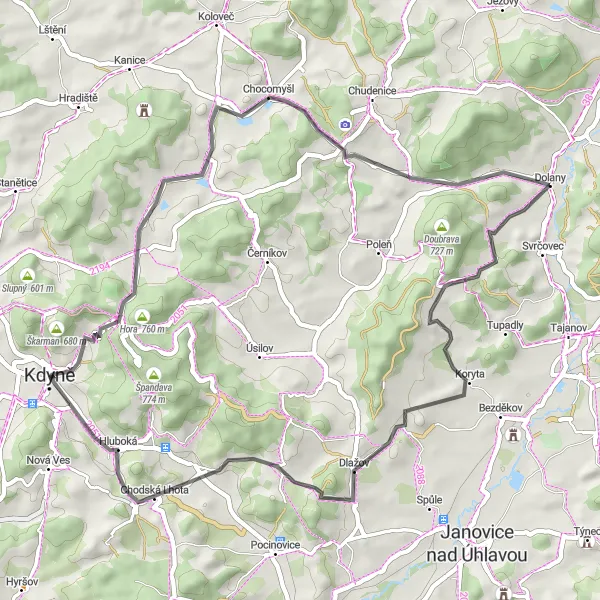 Mapa miniatúra "Jihozápadní okruh Herštýnem" cyklistická inšpirácia v Jihozápad, Czech Republic. Vygenerované cyklistickým plánovačom trás Tarmacs.app