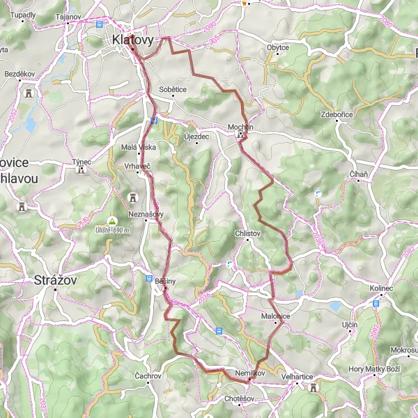 Map miniature of "Scenic Gravel Ride to Kosmáčov" cycling inspiration in Jihozápad, Czech Republic. Generated by Tarmacs.app cycling route planner