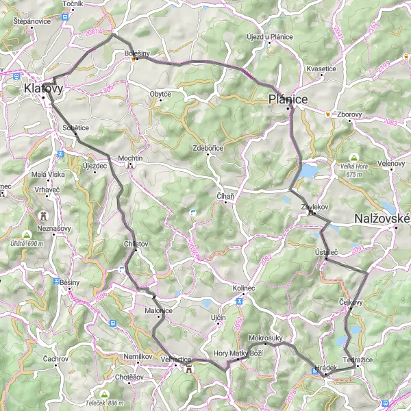 Miniaturní mapa "Klatovy - Sobětice cyklostezka" inspirace pro cyklisty v oblasti Jihozápad, Czech Republic. Vytvořeno pomocí plánovače tras Tarmacs.app