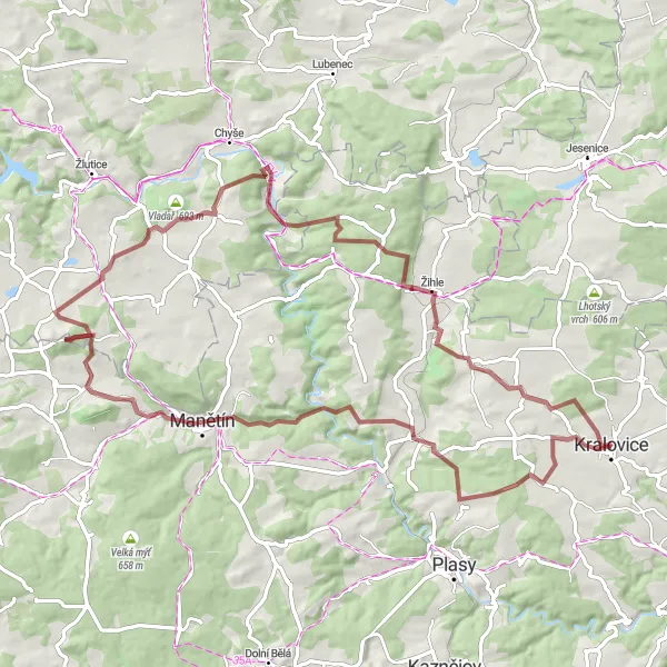 Map miniature of "The Gravel Escape" cycling inspiration in Jihozápad, Czech Republic. Generated by Tarmacs.app cycling route planner