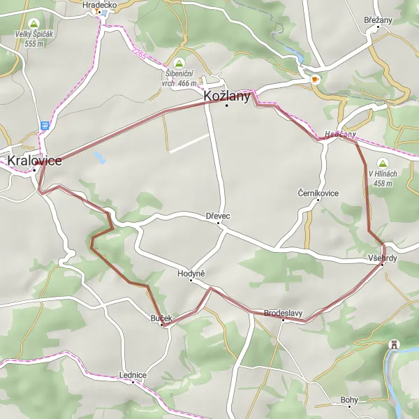 Mapa miniatúra "Gravelová trasa okolo Kralovic" cyklistická inšpirácia v Jihozápad, Czech Republic. Vygenerované cyklistickým plánovačom trás Tarmacs.app