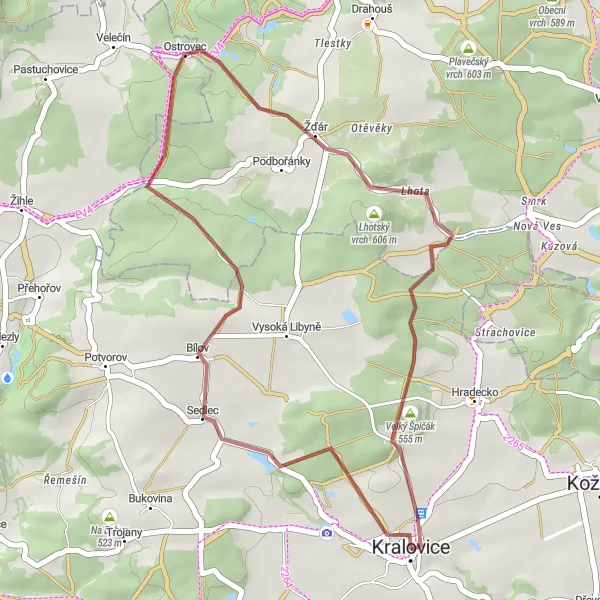 Mapa miniatúra "Gravel cyklotúra cez Červenú horu a Bílov" cyklistická inšpirácia v Jihozápad, Czech Republic. Vygenerované cyklistickým plánovačom trás Tarmacs.app