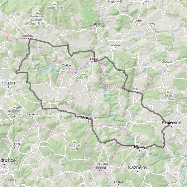 Map miniature of "The Hillside Adventure" cycling inspiration in Jihozápad, Czech Republic. Generated by Tarmacs.app cycling route planner