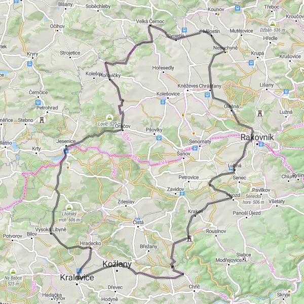 Map miniature of "The Kralovice Circuit" cycling inspiration in Jihozápad, Czech Republic. Generated by Tarmacs.app cycling route planner