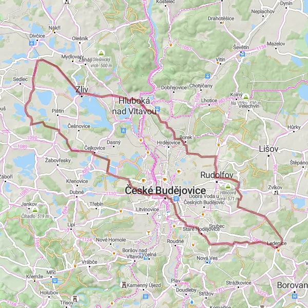 Mapa miniatúra "Gravelová cesta kolem Plástovice" cyklistická inšpirácia v Jihozápad, Czech Republic. Vygenerované cyklistickým plánovačom trás Tarmacs.app