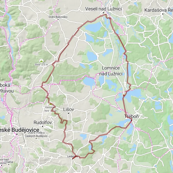 Map miniature of "The Hills of South Bohemia" cycling inspiration in Jihozápad, Czech Republic. Generated by Tarmacs.app cycling route planner