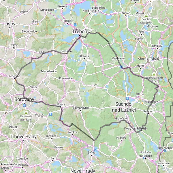 Miniaturní mapa "Silniční okruh kolem Ledenic" inspirace pro cyklisty v oblasti Jihozápad, Czech Republic. Vytvořeno pomocí plánovače tras Tarmacs.app