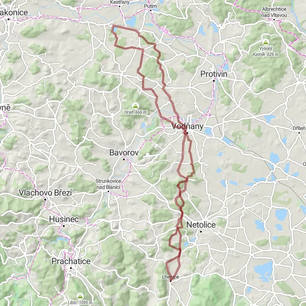 Map miniature of "Castles and Villages" cycling inspiration in Jihozápad, Czech Republic. Generated by Tarmacs.app cycling route planner