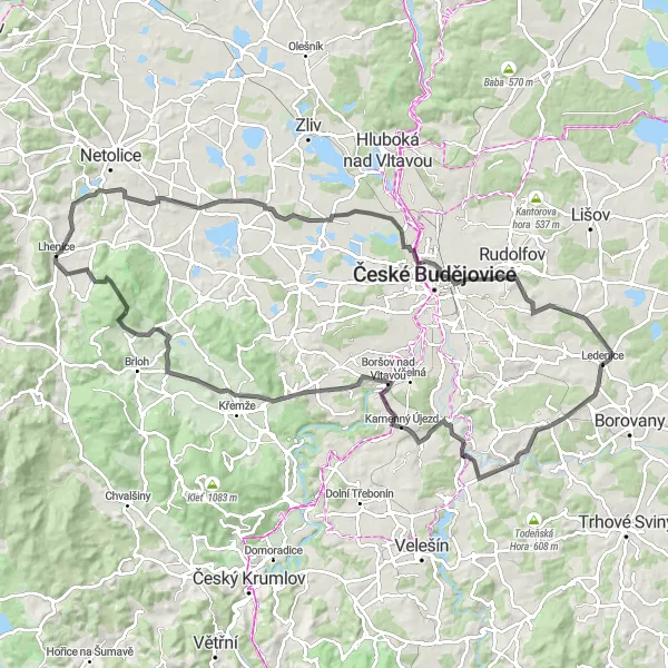 Miniaturní mapa "Velký okruh kolem Hrbova" inspirace pro cyklisty v oblasti Jihozápad, Czech Republic. Vytvořeno pomocí plánovače tras Tarmacs.app