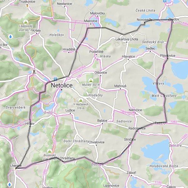 Mapa miniatúra "Road Hrbov - Horní Chrášťany" cyklistická inšpirácia v Jihozápad, Czech Republic. Vygenerované cyklistickým plánovačom trás Tarmacs.app
