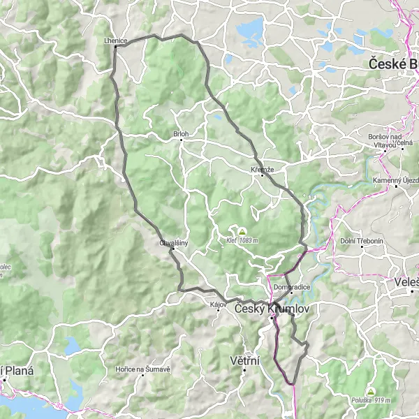 Karten-Miniaturansicht der Radinspiration "Panoramische Runde durch die hügelige Landschaft" in Jihozápad, Czech Republic. Erstellt vom Tarmacs.app-Routenplaner für Radtouren