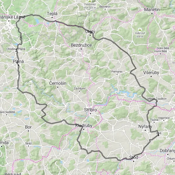Miniatura mapy "Trasa Road przez okolice Líně" - trasy rowerowej w Jihozápad, Czech Republic. Wygenerowane przez planer tras rowerowych Tarmacs.app