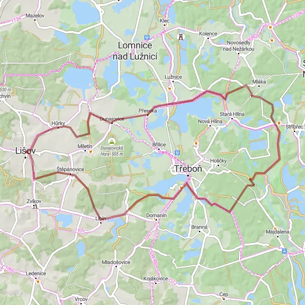 Miniaturní mapa "Cyklotrasa Klení - Lišov" inspirace pro cyklisty v oblasti Jihozápad, Czech Republic. Vytvořeno pomocí plánovače tras Tarmacs.app