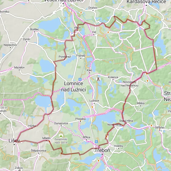 Miniaturní mapa "Gravelový objev jižních Čech" inspirace pro cyklisty v oblasti Jihozápad, Czech Republic. Vytvořeno pomocí plánovače tras Tarmacs.app