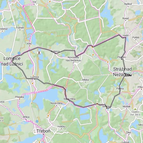 Mapa miniatúra "Cyklotrasa cez Kolence a Pístina" cyklistická inšpirácia v Jihozápad, Czech Republic. Vygenerované cyklistickým plánovačom trás Tarmacs.app