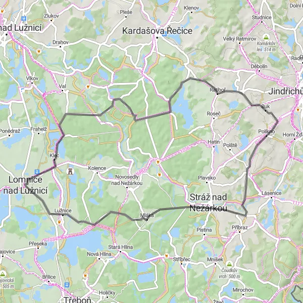 Mapa miniatúra "Cyklotrasa Lomnice - Lužnice" cyklistická inšpirácia v Jihozápad, Czech Republic. Vygenerované cyklistickým plánovačom trás Tarmacs.app