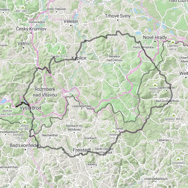 Mapa miniatúra "Silniční trasa Čertova stěna - Vyšší Brod" cyklistická inšpirácia v Jihozápad, Czech Republic. Vygenerované cyklistickým plánovačom trás Tarmacs.app