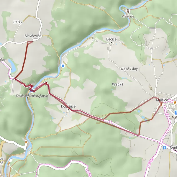 Map miniature of "Short Gravel Loop" cycling inspiration in Jihozápad, Czech Republic. Generated by Tarmacs.app cycling route planner