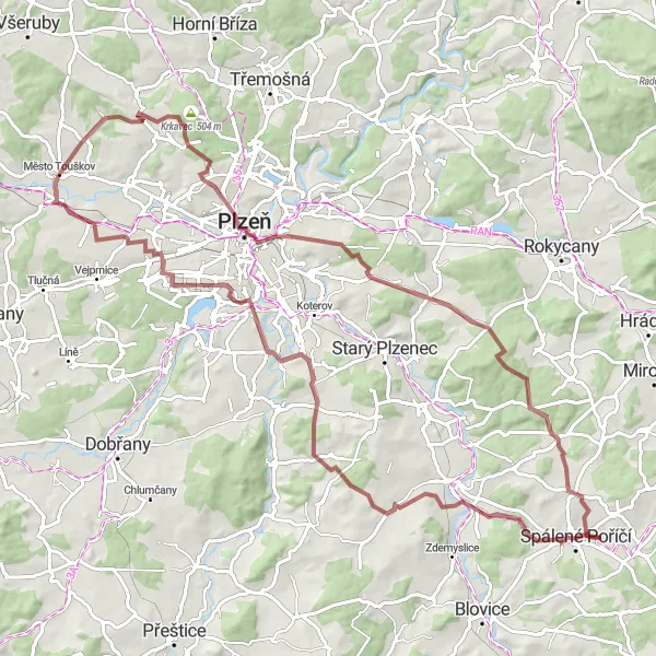 Miniaturní mapa "Gravel Route - Touškov Circuit" inspirace pro cyklisty v oblasti Jihozápad, Czech Republic. Vytvořeno pomocí plánovače tras Tarmacs.app