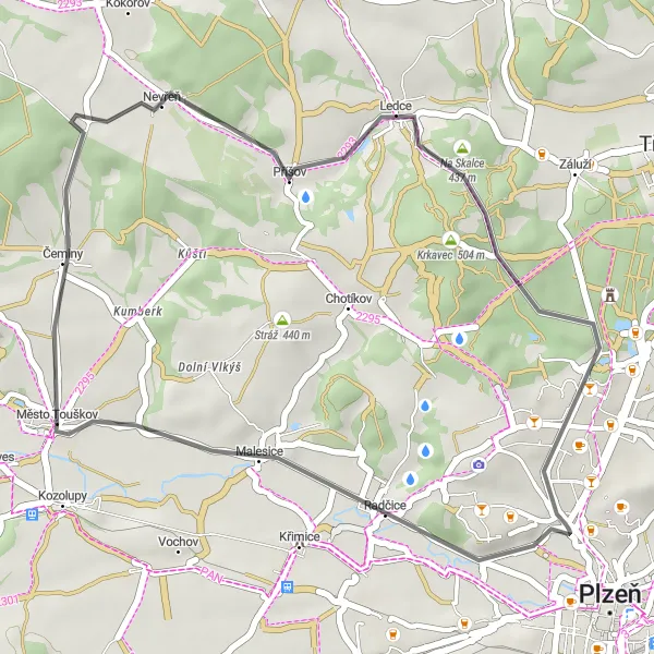 Karten-Miniaturansicht der Radinspiration "Kleiner Rundkurs zum Ansehen von Město Touškov" in Jihozápad, Czech Republic. Erstellt vom Tarmacs.app-Routenplaner für Radtouren