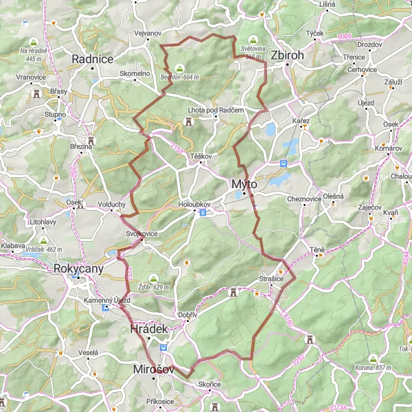 Mapa miniatúra "Gravel okruh k Bílej skále" cyklistická inšpirácia v Jihozápad, Czech Republic. Vygenerované cyklistickým plánovačom trás Tarmacs.app