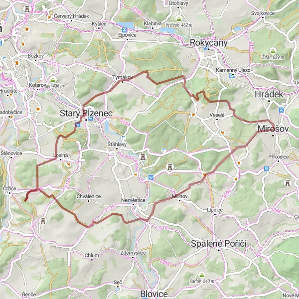 Miniaturní mapa "Gravelový okruh přes Kornatice" inspirace pro cyklisty v oblasti Jihozápad, Czech Republic. Vytvořeno pomocí plánovače tras Tarmacs.app