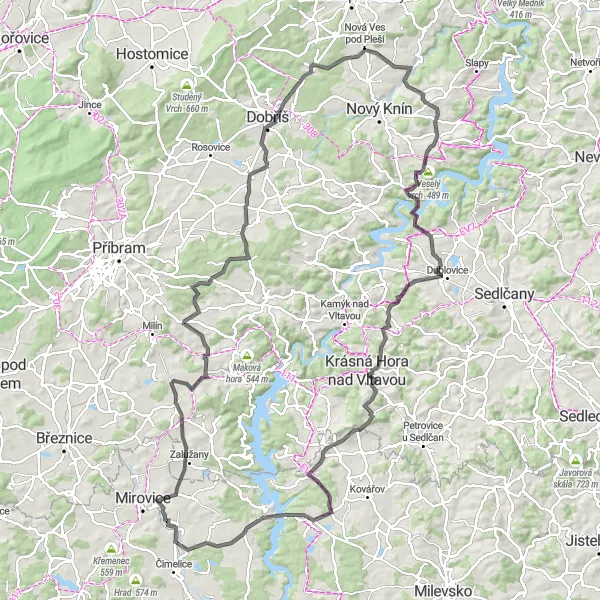 Map miniature of "Epic Road Cycling Adventure through Mountains and Valleys" cycling inspiration in Jihozápad, Czech Republic. Generated by Tarmacs.app cycling route planner