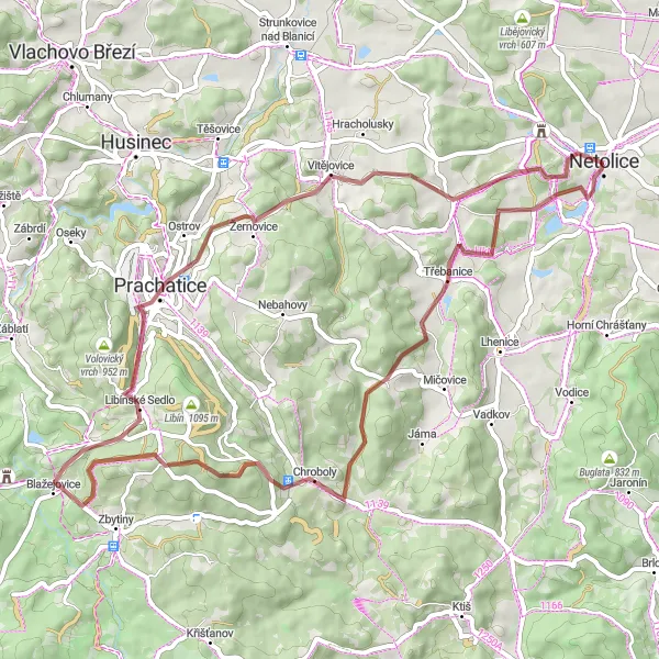 Map miniature of "The Gravel Adventure" cycling inspiration in Jihozápad, Czech Republic. Generated by Tarmacs.app cycling route planner