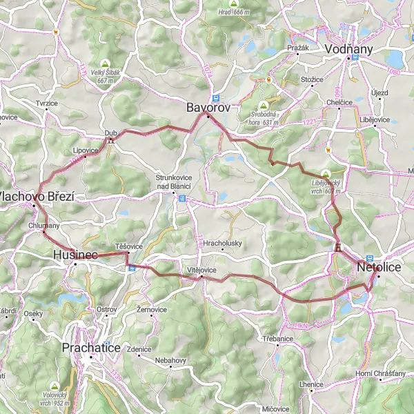 Map miniature of "The Gravel Escape II" cycling inspiration in Jihozápad, Czech Republic. Generated by Tarmacs.app cycling route planner