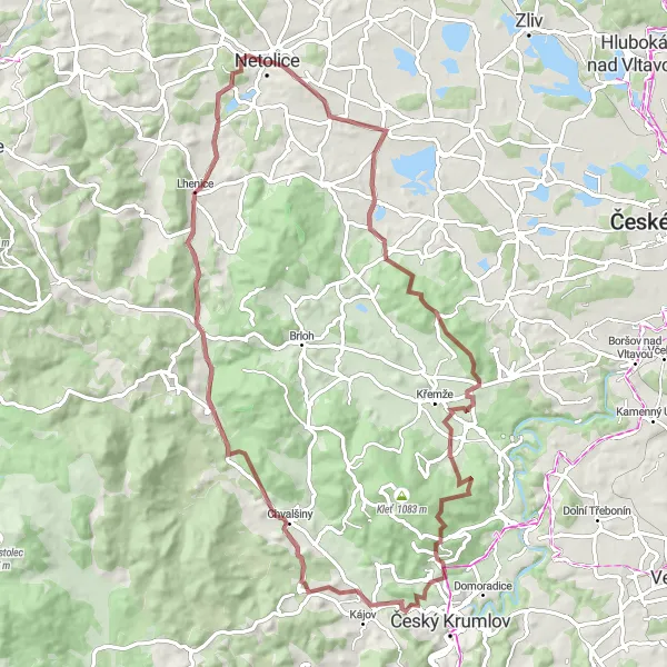 Miniaturní mapa "Gravel Růžák Trail" inspirace pro cyklisty v oblasti Jihozápad, Czech Republic. Vytvořeno pomocí plánovače tras Tarmacs.app