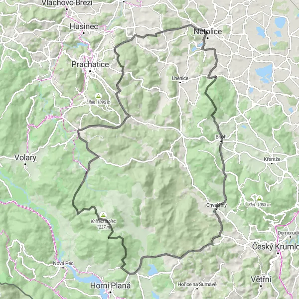 Miniaturní mapa "Road Vlčí kámen Circuit" inspirace pro cyklisty v oblasti Jihozápad, Czech Republic. Vytvořeno pomocí plánovače tras Tarmacs.app