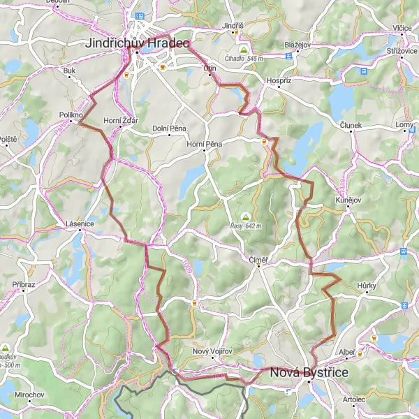 Miniatura mapy "Trasa Gravel: Nová Bystřice - Ovčárna" - trasy rowerowej w Jihozápad, Czech Republic. Wygenerowane przez planer tras rowerowych Tarmacs.app