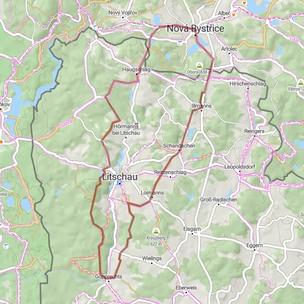 Miniaturní mapa "Gravel Route - Reitzenschlag Loop" inspirace pro cyklisty v oblasti Jihozápad, Czech Republic. Vytvořeno pomocí plánovače tras Tarmacs.app