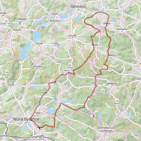 Miniaturní mapa "Gravelový okruh kolem Malého Jeníkova a Kaprouna" inspirace pro cyklisty v oblasti Jihozápad, Czech Republic. Vytvořeno pomocí plánovače tras Tarmacs.app