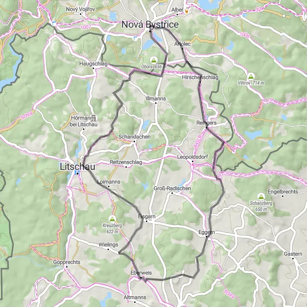 Miniaturní mapa "Road Cycling Adventure - Eisgarn Circuit" inspirace pro cyklisty v oblasti Jihozápad, Czech Republic. Vytvořeno pomocí plánovače tras Tarmacs.app