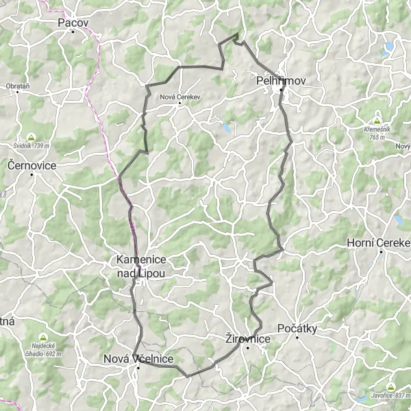 Mapa miniatúra "Okruhová cyklotrasa Nová Včelnice - Zdešov" cyklistická inšpirácia v Jihozápad, Czech Republic. Vygenerované cyklistickým plánovačom trás Tarmacs.app