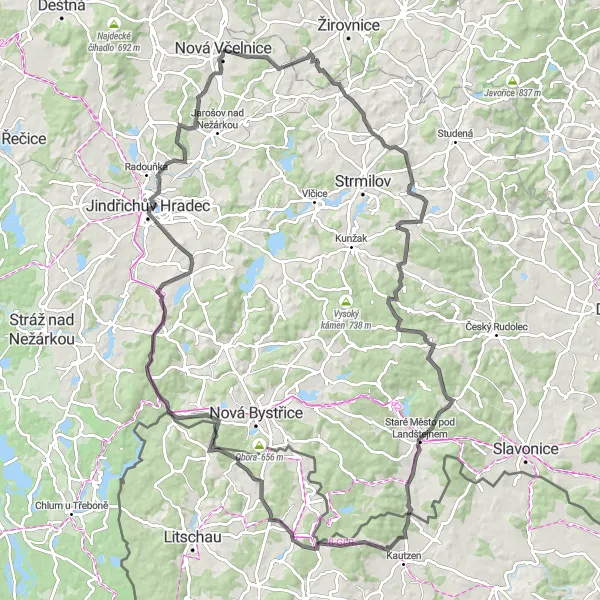 Map miniature of "The Nová Včelnice High-Elevation Road Loop" cycling inspiration in Jihozápad, Czech Republic. Generated by Tarmacs.app cycling route planner