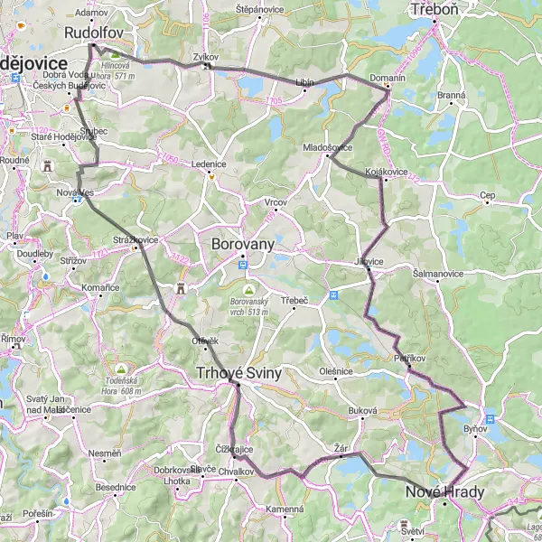 Miniaturní mapa "Road cyklostezka Nové Hrady - Zvíkov" inspirace pro cyklisty v oblasti Jihozápad, Czech Republic. Vytvořeno pomocí plánovače tras Tarmacs.app