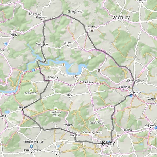 Miniaturní mapa "Jízda okolo Klasnic a Šulislav" inspirace pro cyklisty v oblasti Jihozápad, Czech Republic. Vytvořeno pomocí plánovače tras Tarmacs.app