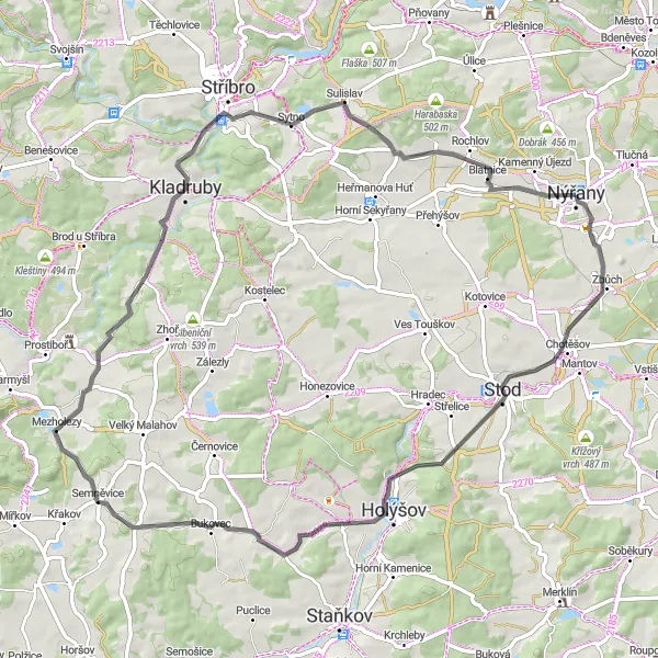 Miniaturní mapa "Výlet přes Mezholezy a Kladruby" inspirace pro cyklisty v oblasti Jihozápad, Czech Republic. Vytvořeno pomocí plánovače tras Tarmacs.app