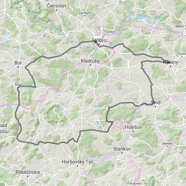 Map miniature of "Climbing Through Forested Hills" cycling inspiration in Jihozápad, Czech Republic. Generated by Tarmacs.app cycling route planner