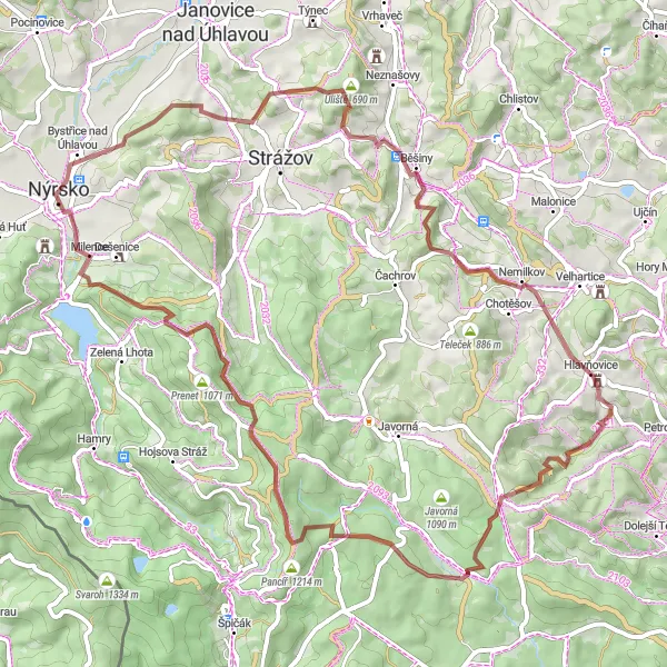 Map miniature of "Scenic Gravel Loop" cycling inspiration in Jihozápad, Czech Republic. Generated by Tarmacs.app cycling route planner