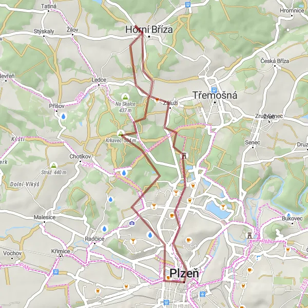 Miniaturní mapa "Jízda na horském kole kolem Plzně" inspirace pro cyklisty v oblasti Jihozápad, Czech Republic. Vytvořeno pomocí plánovače tras Tarmacs.app